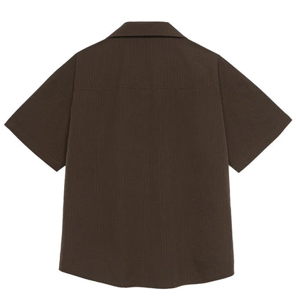 Brown coffee striped outdoor waterproof quick-drying Cuban collar short sleeve shirt