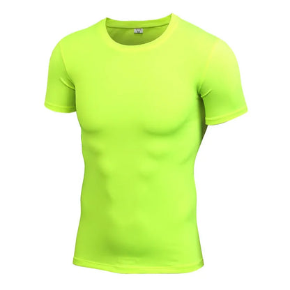 Men's stretch quick drying short-sleeved polyester fitness shirt in multiple colour options