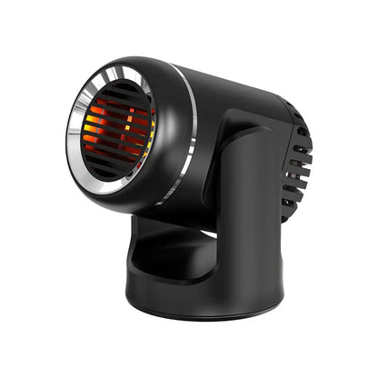 Black and white 12V car heater with cold and warm air settings for windscreen defrosting