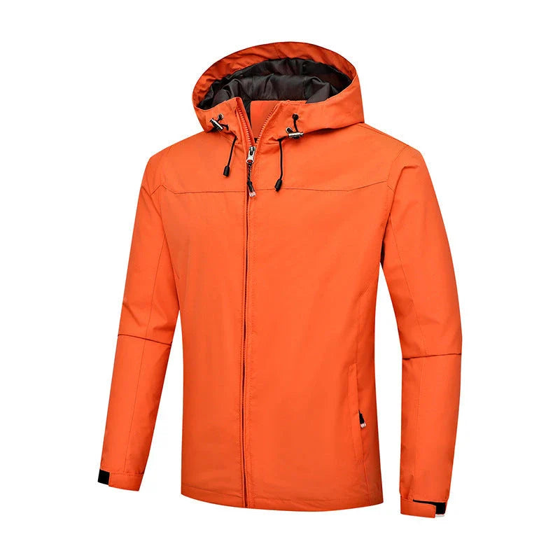 A premium all-weather mountaineering jacket made of durable polyester fabric with various color options and size ranges for outdoor adventures.