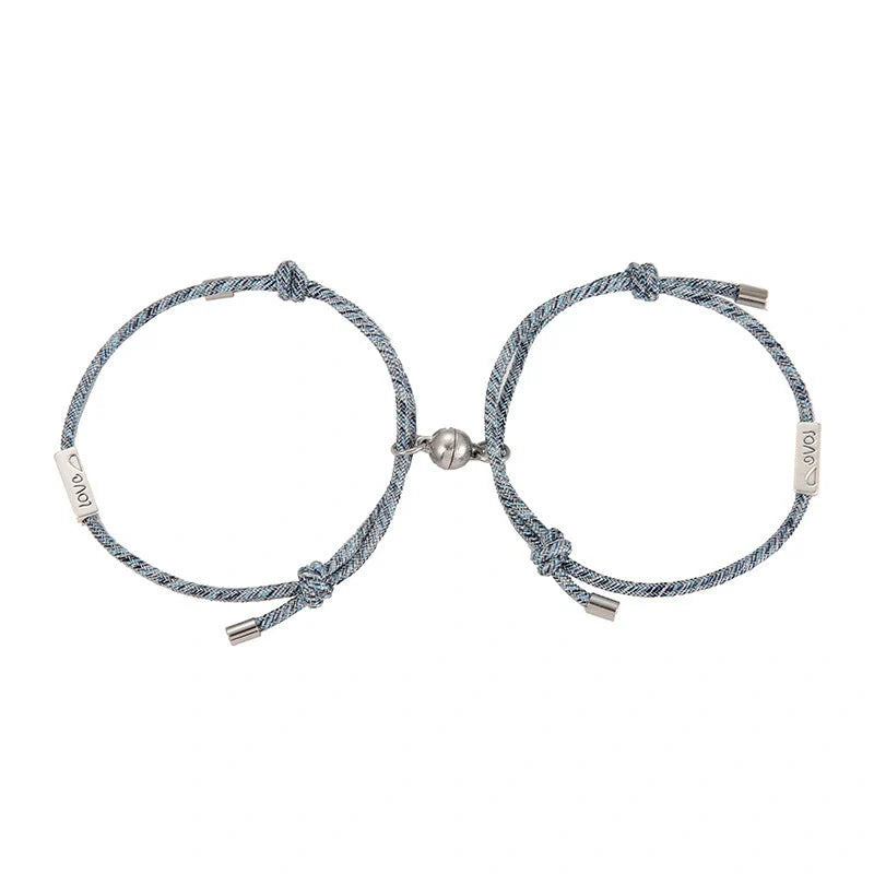 Magnetic couple's bracelet with geometric design and meaningful charms inspired by ancient Chinese tradition
