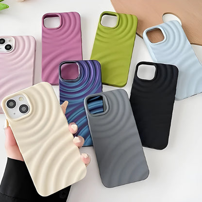 Water ripple TPU iPhone case with corrugated texture, anti-fall cover in black, white, purple, grey, blue, pink or green