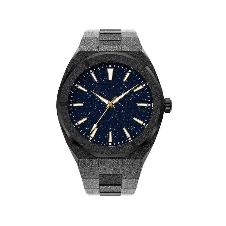 Stainless steel men's waterproof business watch with gold-plated case and 42mm dial