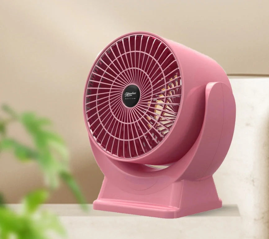 Desktop Mini Mute Household Heater in white and pink, compact size with fast heating