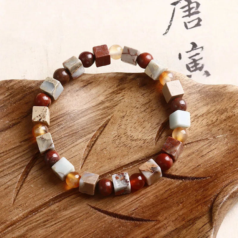 Human Fireworks natural Shoushan stone agate bracelet, hand-woven unisex geometric round design