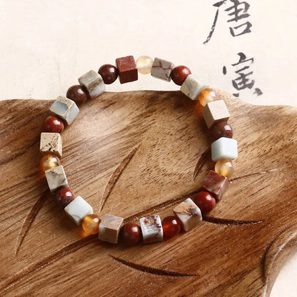 Human Fireworks natural Shoushan stone agate bracelet, hand-woven unisex geometric round design