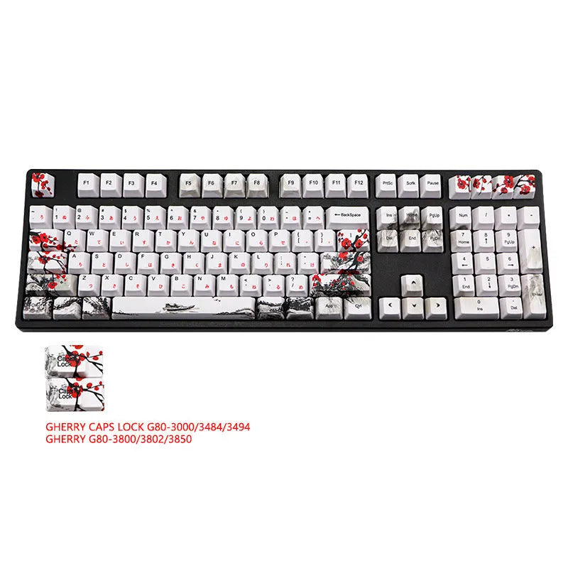 PBT Wangjiang Plum blossom themed mechanical keyboard keycap set with 109 keys in OEM height profile.