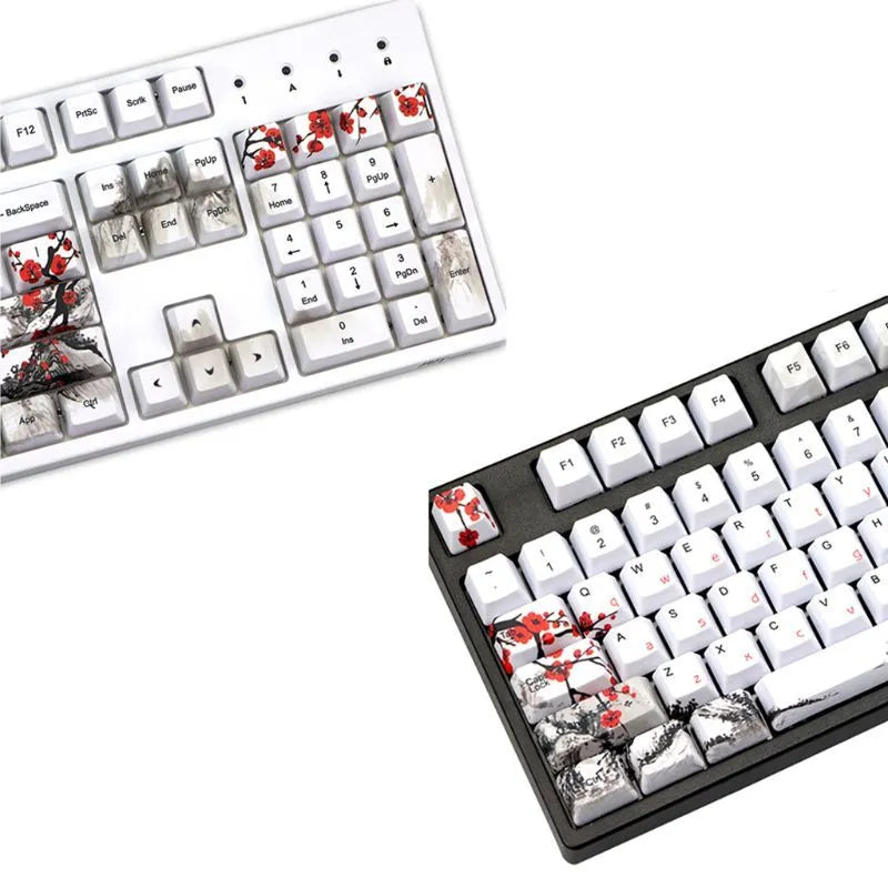 PBT Wangjiang Plum blossom themed mechanical keyboard keycap set with 109 keys in OEM height profile.