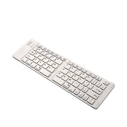 Compact, foldable Bluetooth wireless keyboard with a sleek, minimalist design for use with UK mobile devices