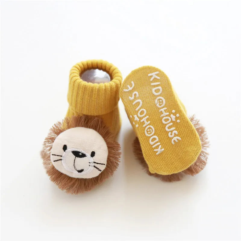 Cotton baby floor socks in multiple designs for infants aged 0-3 months
