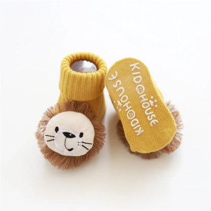 Cotton baby floor socks in multiple designs for infants aged 0-3 months