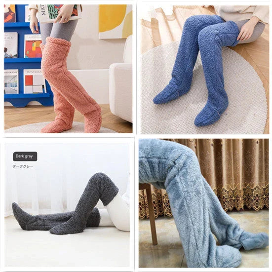 Cozy over-the-knee fuzzy socks in a variety of colors for winter warmth and comfort