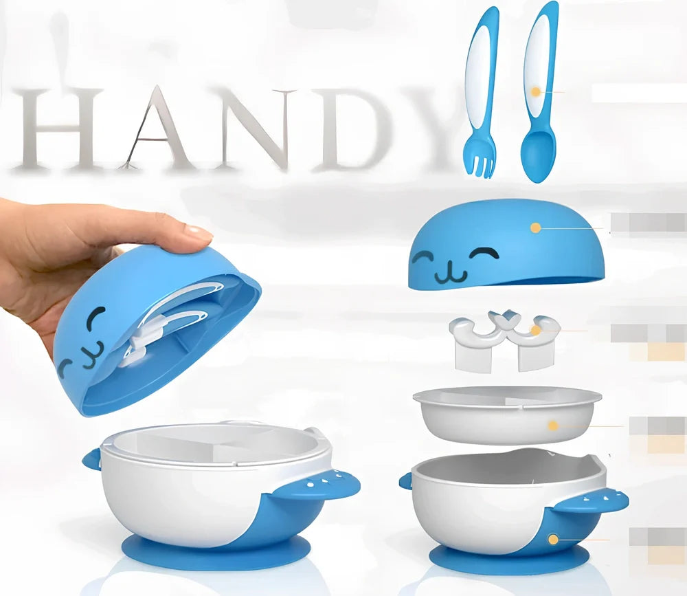Blue and red six-piece baby tableware set in antibacterial polymer, bowl 12cm, suitable 3 months+