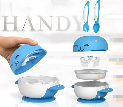 Blue and red six-piece baby tableware set in antibacterial polymer, bowl 12cm, suitable 3 months+