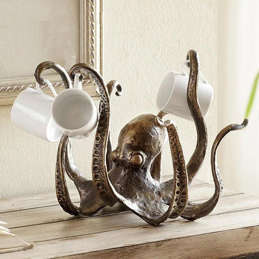 Decorative resin octopus tea cup holder with a lifelike design, perfect for adding a playful touch to your home or office decor