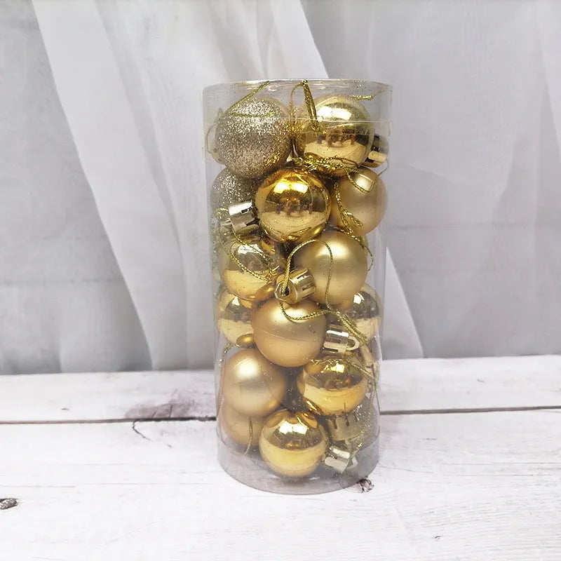 3cm diameter electroplated Christmas baubles in various metallic colours including gold, red and silver