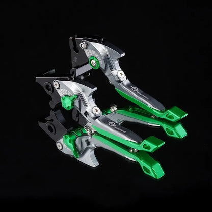 Pair of anodised metal bicycle brake horn handle levers with adjustable reach, shown in a two-tone colour finish.