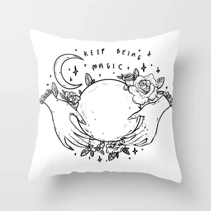 Halloween-themed cartoon print cushion cover on a sofa, 45x45 cm size.