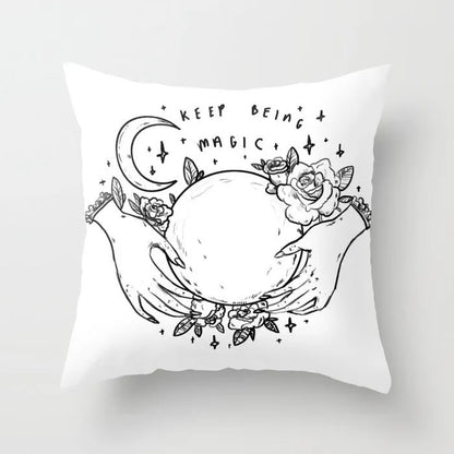 Halloween-themed cartoon print cushion cover on a sofa, 45x45 cm size.