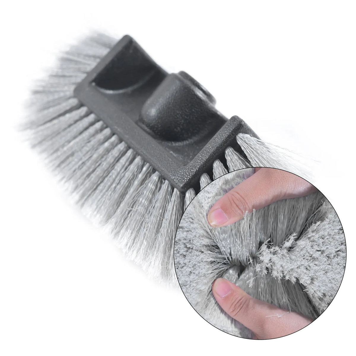 Yellow portable car wash brush with removable four-section rod and flow-through brush head