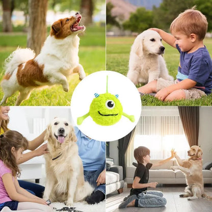 Green interactive dog ball toy with plush and TPR construction, 12cm diameter