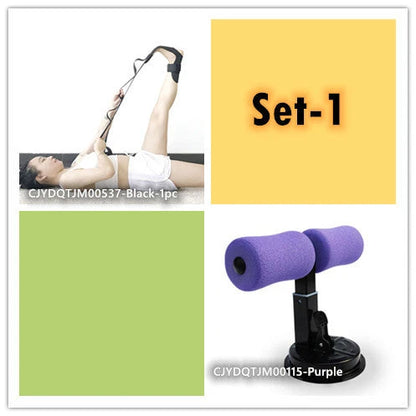 Compact sit-up strength trainer with steel springs and foam padding for home fitness