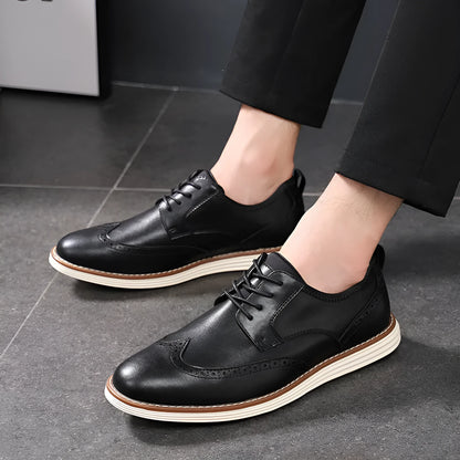 Men's black slip-on business casual shoes with round toe and low-top design