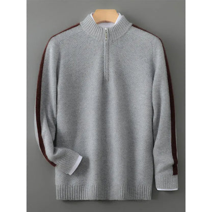 Sheep wool half-zip knitted sweater in slim fit, available in sizes S to XXL for leisure wear.