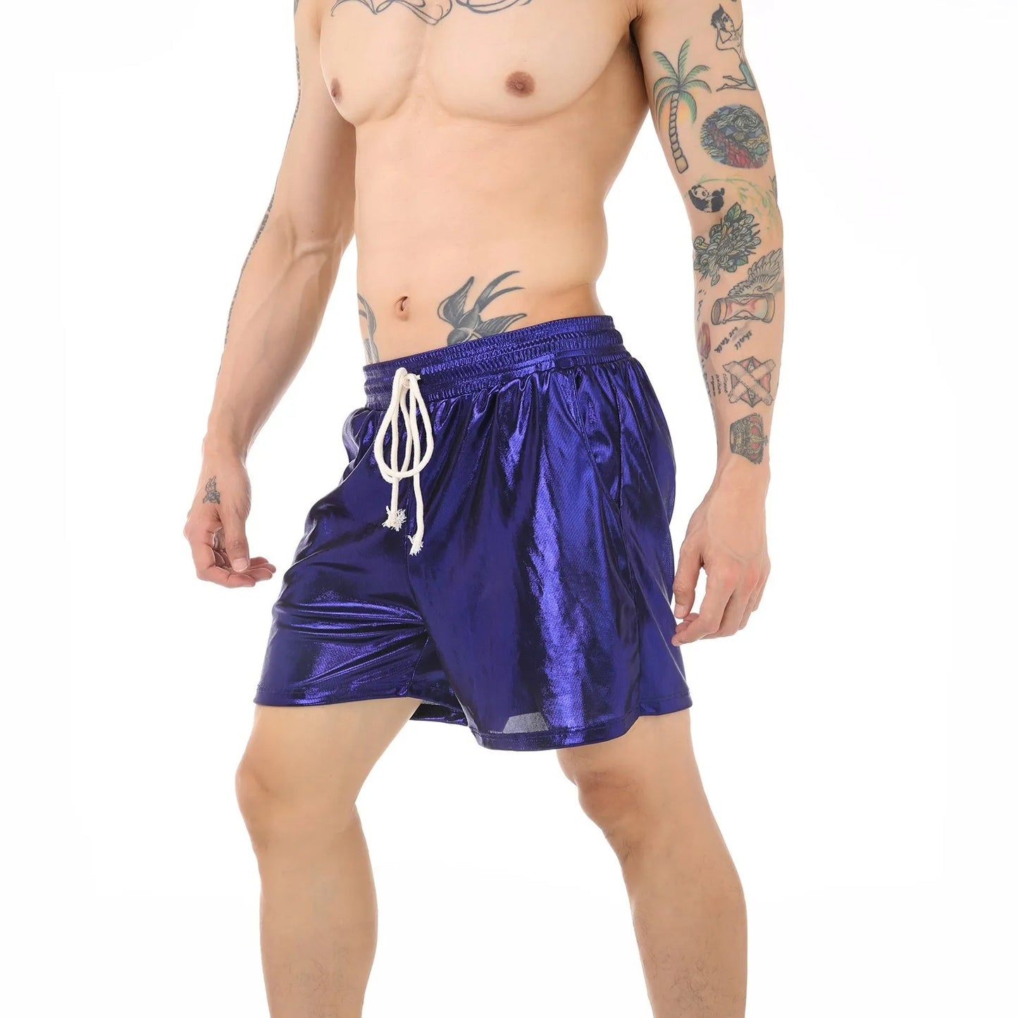 Men's silver polyester casual home pants laid flat, showing relaxed fit.