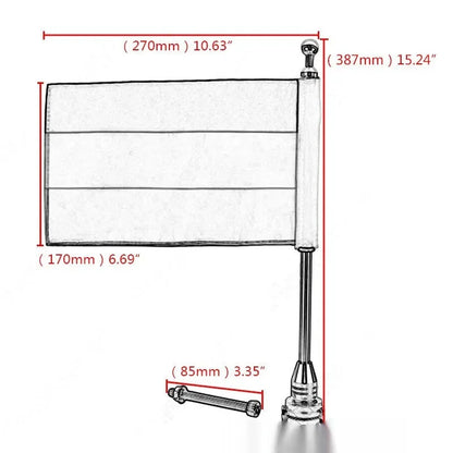 Motorcycle tail box flagpole for mounting on luggage carrier, in black or silver finish.