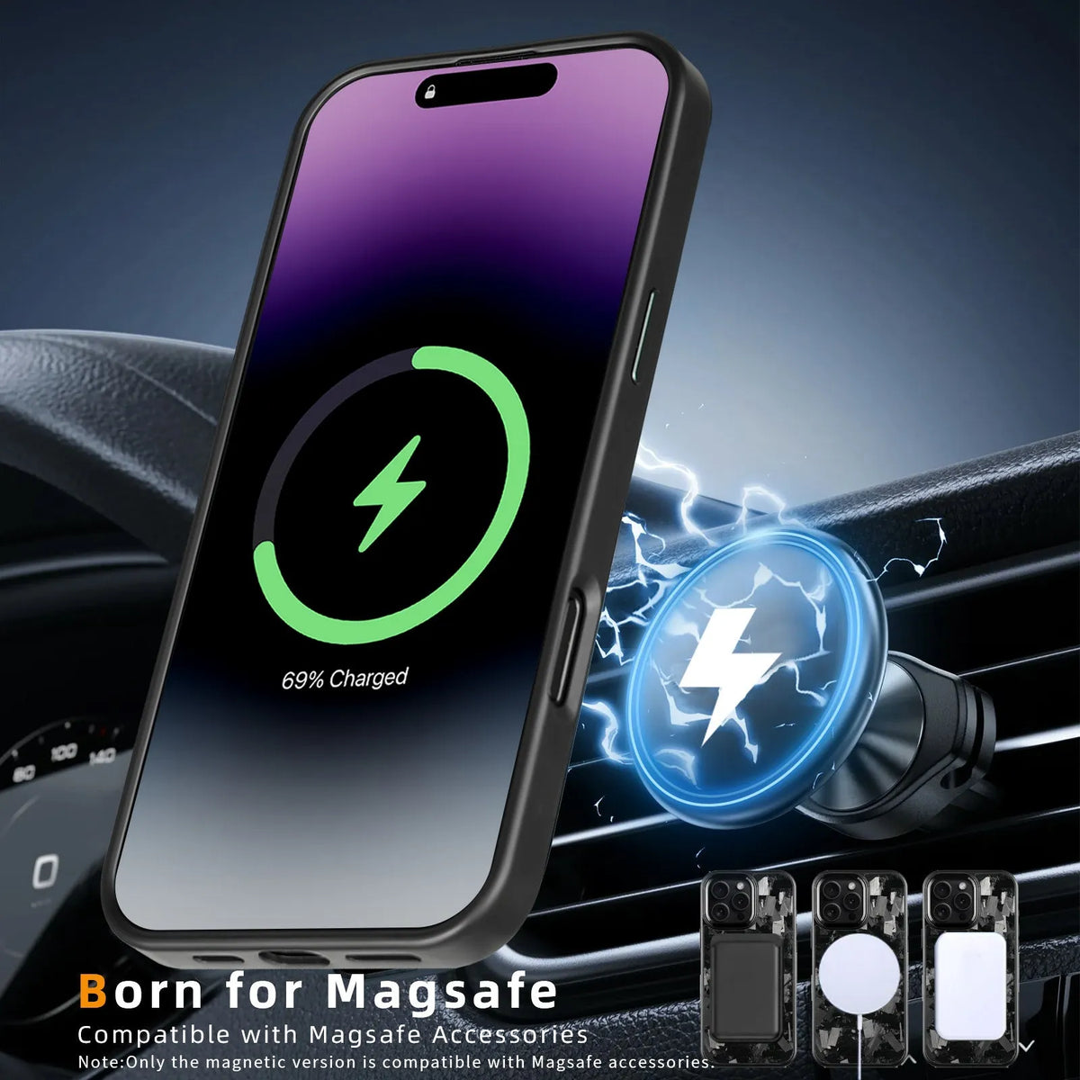 Metal frame forged pattern mobile phone protective shell in black with carbon fibre texture and magnetic function