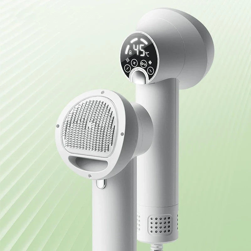 Premium Pet Hair Dryer with powerful 300W motor, whisper-quiet operation, and dual-speed settings for gentle, stress-free grooming of dogs, cats, and other pets.