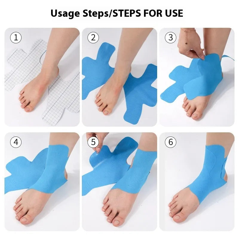 Pre-slitting elastic sports ankle support stretch rebound kinnesio tape bandage in skin colour, black, sky blue, or rose red for running exercise and fitness equipment, providing calf and ankle protection for general users