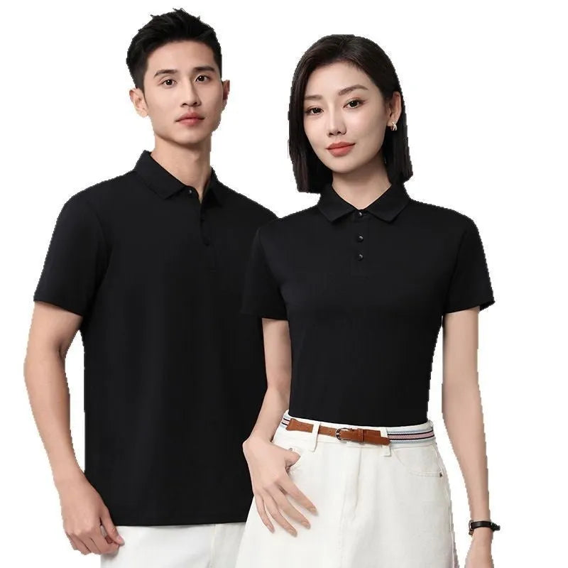 Collared short-sleeve polo shirt in long-staple cotton, loose fit with side slit, solid colour summer top
