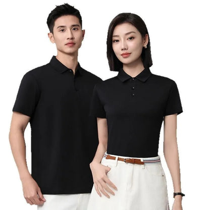 Collared short-sleeve polo shirt in long-staple cotton, loose fit with side slit, solid colour summer top
