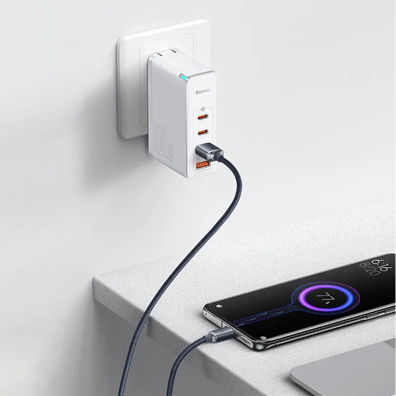 USB to Type C fast charging data cable 100W 1.2m braided aluminium alloy casing black blue purple