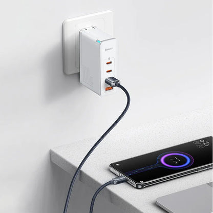 USB to Type C fast charging data cable 100W 1.2m braided aluminium alloy casing black blue purple