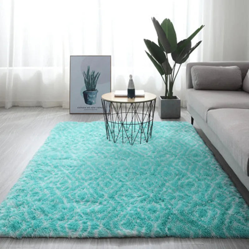 Long pile tie-dyed gradient polyester carpet showing abstract colour transition