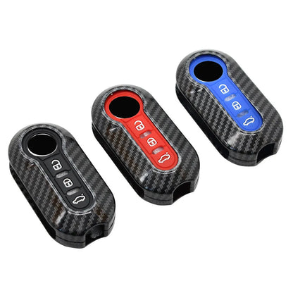Fiat 500 car key replacement case in black ABS plastic with carbon fibre design