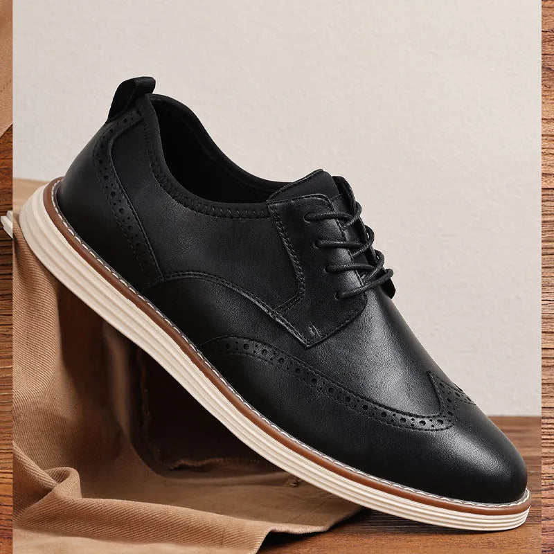 Men's black slip-on business casual shoes with round toe and low-top design