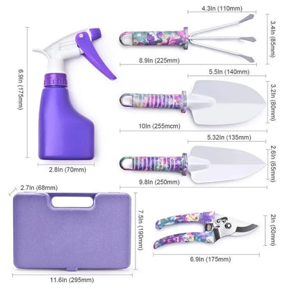 Purple-handled 10-piece rust-proof gardening tool set with anti-rust coating