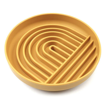 Silicone slow feeder bowl for dogs with lick mat design in beige, charcoal ash, grey blue, mango yellow, mustard green, or red
