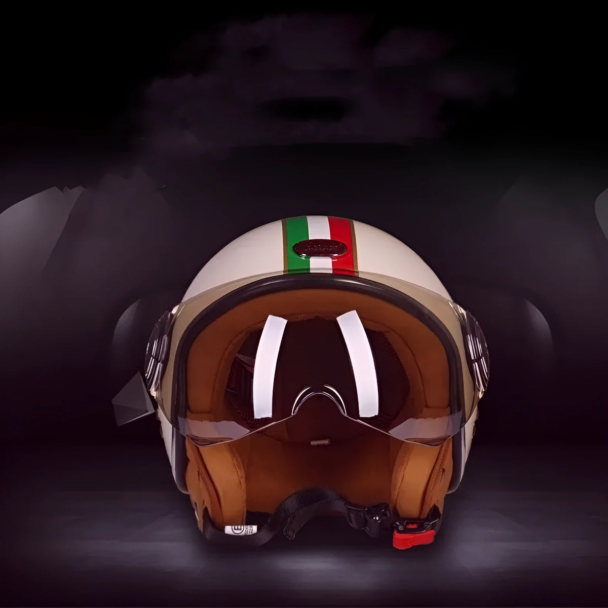 Retro style battery car half helmet in bright two-tone colours with ABS shell