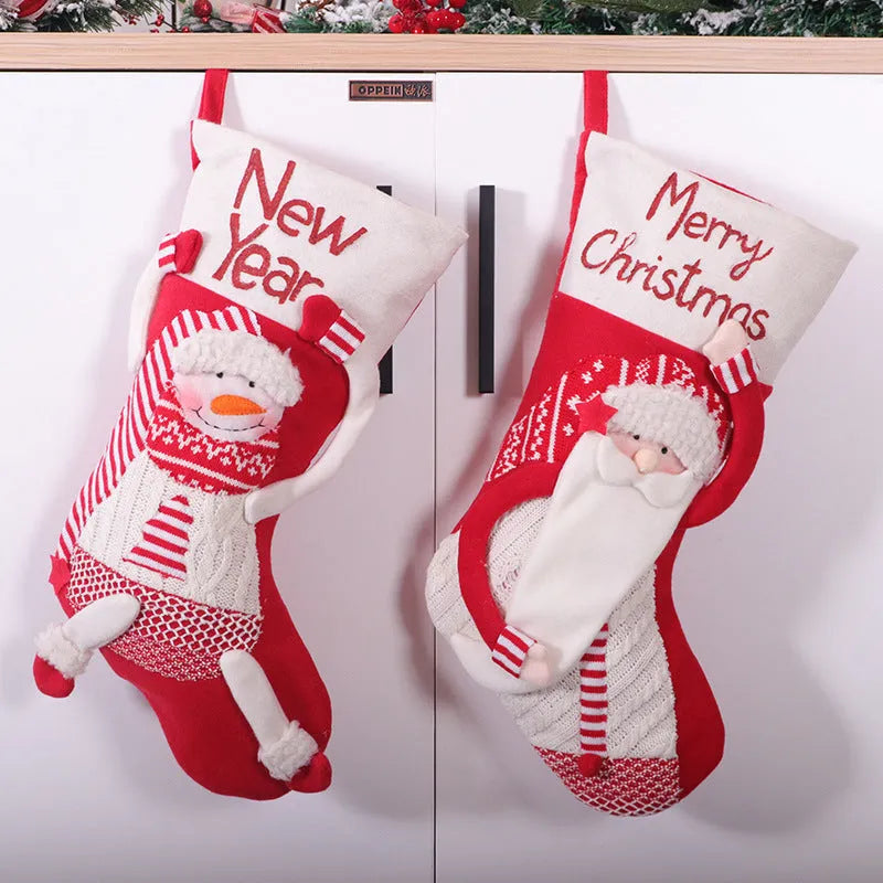 Red and white candy sock Christmas stocking, cloth, 45cm by 26cm, for Christmas Eve hanging