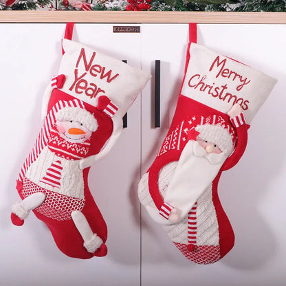 Red and white candy sock Christmas stocking, cloth, 45cm by 26cm, for Christmas Eve hanging