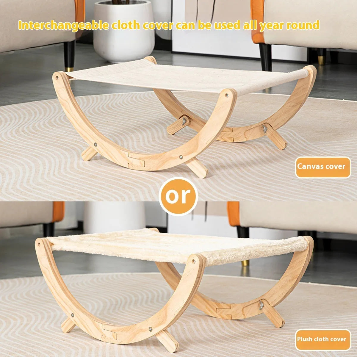 Solid wood cat shaker hammock bed measuring 55cm with foldable frame