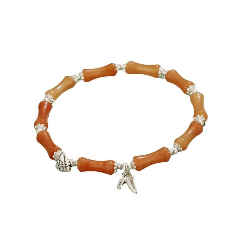 Green aventurine bamboo strawberry crystal bracelet with mixed natural stones and adjustable closure