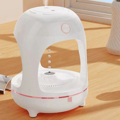 Anti gravity levitating water drops humidifier in columnar shape with LED night light and ultrasonic mist output