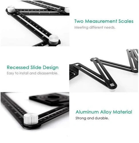 Aluminium alloy six-fold multi-angle measuring ruler for precise tile and flooring layouts