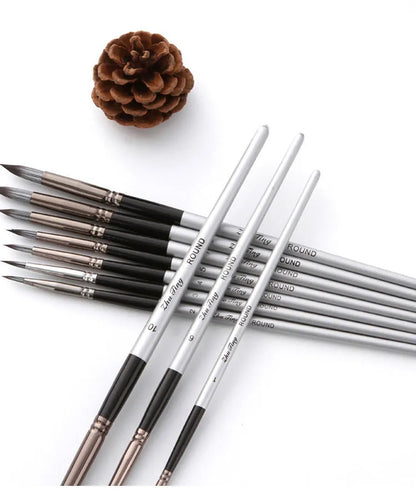 10-piece nylon watercolour oil painting brush set with wooden handles, silver-grey rods, 20-23cm